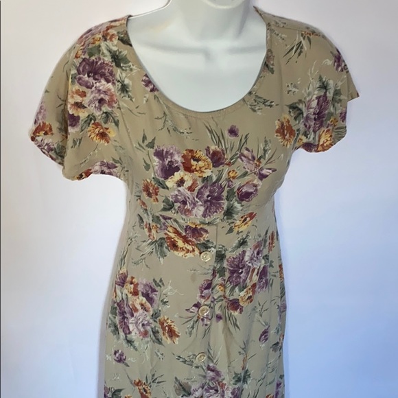 Vintage 90s Grunge button short sleeve shirt light floral maxi dress tie… - Picture 2 of 10